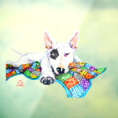 Autocollant Pour Fenêtre Bullterrier blanc sur Patchwork - Art (Feuille 3)