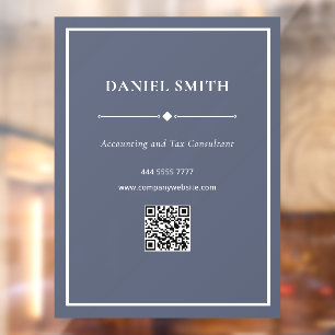 Autocollant Pour Fenêtre Bureau d'affaires minimaliste blanc Dusty bleu QRc