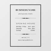 Autocollant Pour Fenêtre Bureau d'affaires simple Noir avec heures d'ouvert (Feuille)