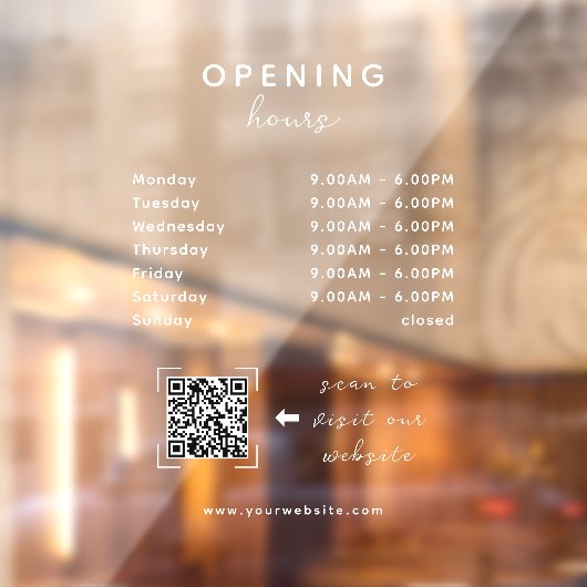 Autocollant Pour Fenêtre Business Opening Hours QR Code Transparent (Feuille 2)