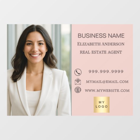 Autocollant Pour Fenêtre Business Photo Contact Information logo pink (Feuille)
