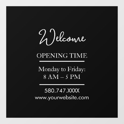 Autocollant Pour Fenêtre Business Welcome & Open Hours Cling (Feuille)