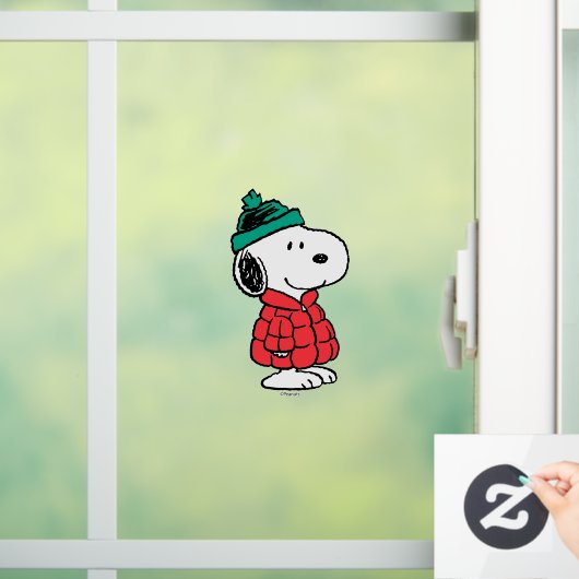 Autocollant Pour Fenêtre cacahuètes | Snoopy Chat d'hiver et Casquette (Maison)