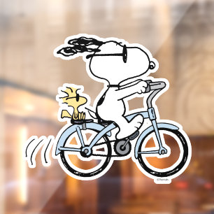 Autocollant Pour Fenêtre cacahuètes   Vélo Snoopy & Woodstock