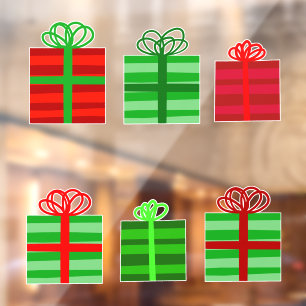 Autocollant Pour Fenêtre Cadeaux emballés rouges et verts avec rubans
