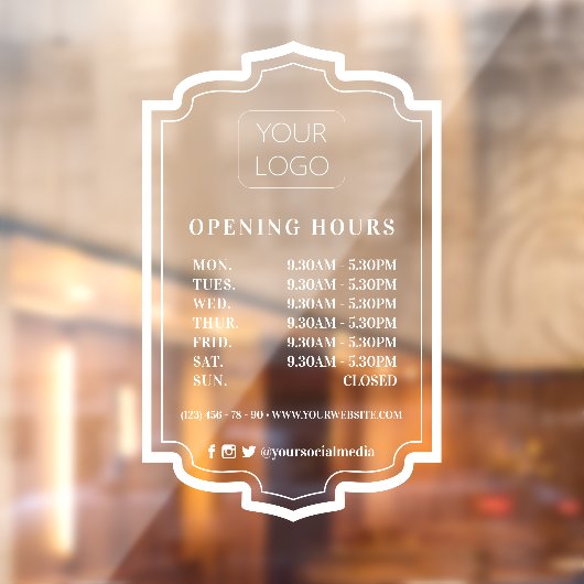 Autocollant Pour Fenêtre Cadre élégant Logo d'entreprise personnalisé Heure (Feuille 2)