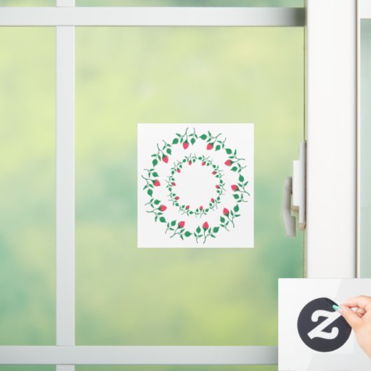 Autocollant Pour Fenêtre Cadre rond fleuri avec fleurs roses (Maison)