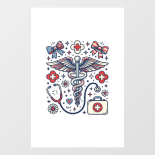 Autocollant Pour Fenêtre Caducée Médical Vintage Nurse Patriotique Vecteur 