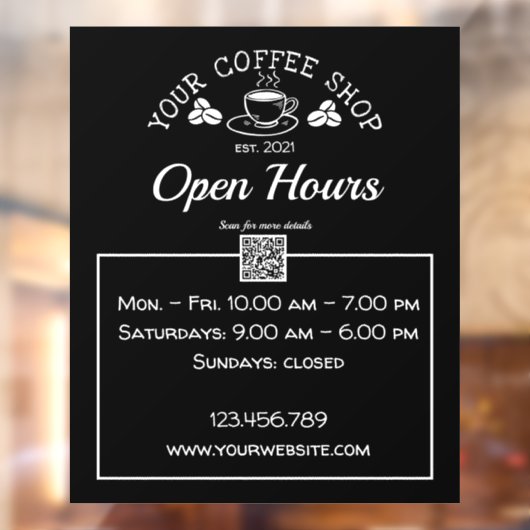 Autocollant Pour Fenêtre Café à code QR à l'heure d'ouverture affiche (Feuille 2)