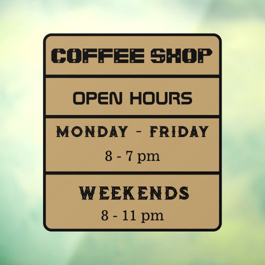 Autocollant Pour Fenêtre Café Shop Heures d'ouverture Heures d'ouverture Br (Feuille 3)