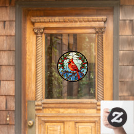 Autocollant Pour Fenêtre Cardinal Rouge Perché Dans Un Arbre Faux Vitrail