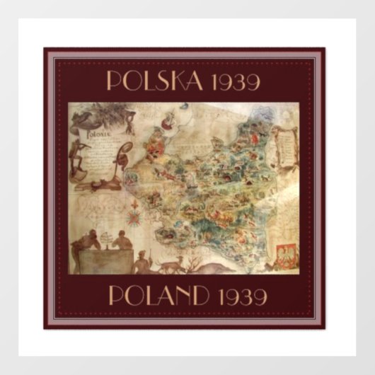 AUTOCOLLANT POUR FENÊTRE CARTE DE POLOGNE DE 1939 (Feuille)