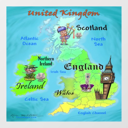 Autocollant Pour Fenêtre Carte du dessin animé du Royaume-Uni (Feuille)