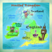 Autocollant Pour Fenêtre Carte du dessin animé du Royaume-Uni (Feuille 3)