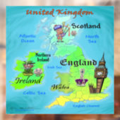 Autocollant Pour Fenêtre Carte du dessin animé du Royaume-Uni (Feuille 2)