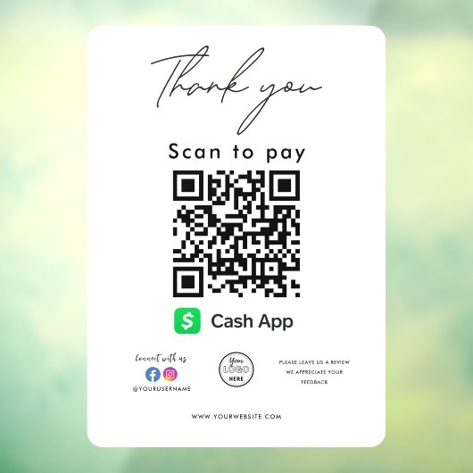 Autocollant Pour Fenêtre Cash App QR Code Logo Merci d'analyse pour payer (Feuille 3)