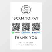 Autocollant Pour Fenêtre Cash App Venmo Paypal QR Code Scan to Pay Logo (Feuille)