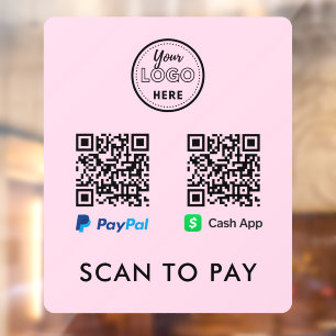 Autocollant Pour Fenêtre CashApp Paypal QR Code Scan to Pay Logo Rose
