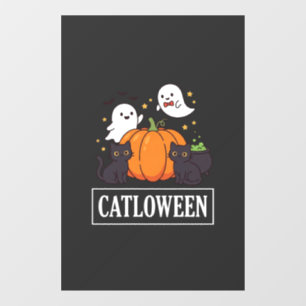 Autocollant Pour Fenêtre Catloween Drôle Chat Halloween Fantôme Citrouille