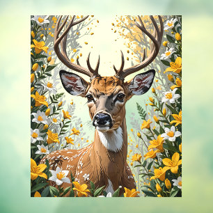 Autocollant Pour Fenêtre Cerf De Virginie Entouré De Jessamine Jaune