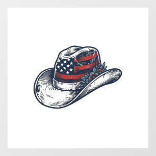 Autocollant Pour Fenêtre Chapeau de cowboy patriotique vintage Fleur Concep