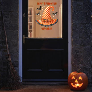 Autocollant Pour Fenêtre Chapeau de sorcière Halloween en vichy orange et c