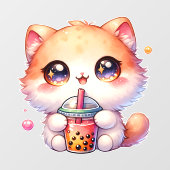 Autocollant Pour Fenêtre Chat Boire Boba Cute Bubble Thé (Feuille)