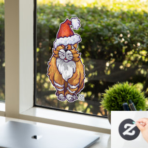 Autocollant Pour Fenêtre Chat de gingembre dans une fenêtre de Noël de chap