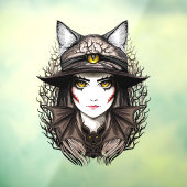 Autocollant Pour Fenêtre Chat de sorcière Halloween Déplaisant Portrait mig (Feuille 3)