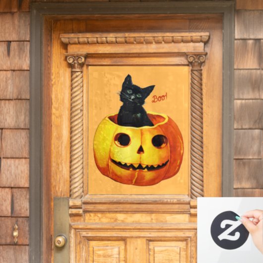 Autocollant Pour Fenêtre Chat d'Halloween en Citrouille (Porte d'accueil)