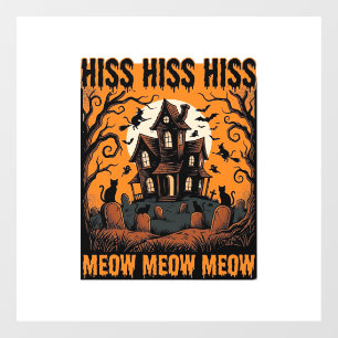 Autocollant Pour Fenêtre Chat d'Halloween Miaou Maison de Sorcière Vintage