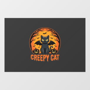 Autocollant Pour Fenêtre Chat effrayant Halloween Chauve-souris Lune Graphi