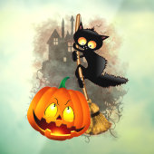 Autocollant Pour Fenêtre Chat effrayé par Citrouille Fun Halloween caractèr (Feuille 3)