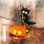 Autocollant Pour Fenêtre Chat effrayé par Citrouille Fun Halloween caractèr (Feuille 2)