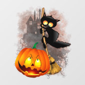 Autocollant Pour Fenêtre Chat effrayé par Citrouille Fun Halloween caractèr (Feuille)