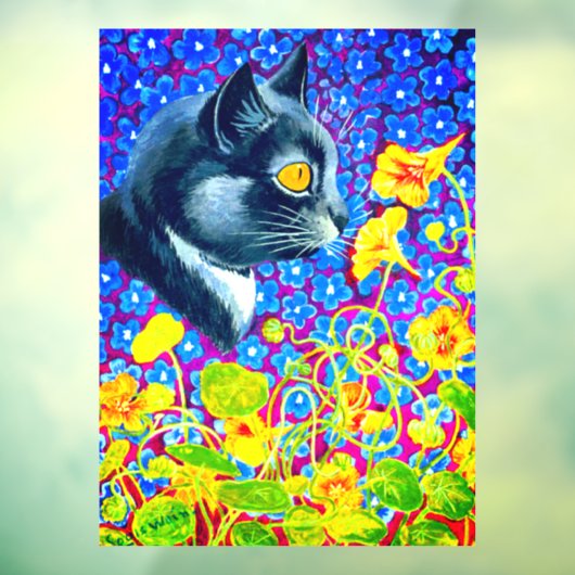 Autocollant Pour Fenêtre Chat en fleurs (Feuille 3)