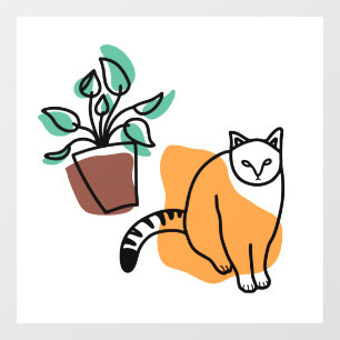 Autocollant Pour Fenêtre Chat et le plante