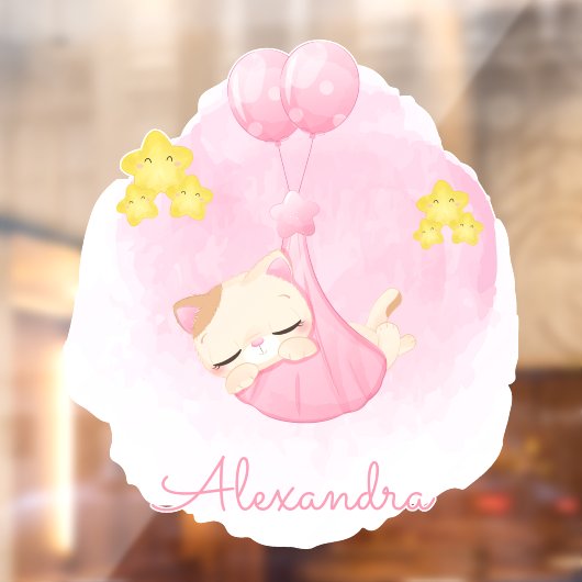 Autocollant Pour Fenêtre Chat Kitty rose rose mignon (Feuille 2)