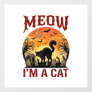 Autocollant Pour Fenêtre Chat Miaou Halloween Noir Cimetière_1
