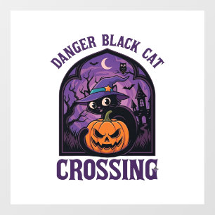 Autocollant Pour Fenêtre Chat Noir Dangereux qui Traverse Halloween Citroui
