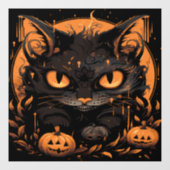 Autocollant Pour Fenêtre Chat noir d'Halloween avec Citrouilles et lune (Feuille)