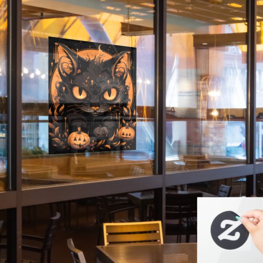 Autocollant Pour Fenêtre Chat noir d'Halloween avec Citrouilles et lune (Fenêtre du restaurant)