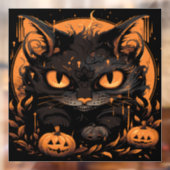 Autocollant Pour Fenêtre Chat noir d'Halloween avec Citrouilles et lune (Feuille 2)