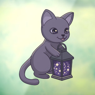 Autocollant Pour Fenêtre Chat noir d'Halloween avec lanterne magique