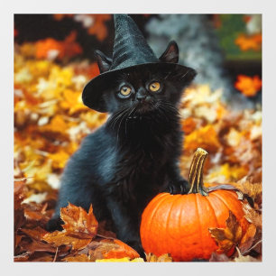 Autocollant Pour Fenêtre Chat noir d'Halloween et Citrouille