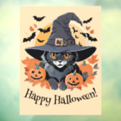 Autocollant Pour Fenêtre Chat noir en sorcière Casquette Halloween Cling fe (Feuille 3)