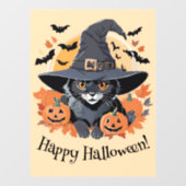 Autocollant Pour Fenêtre Chat noir en sorcière Casquette Halloween Cling fe (Feuille)