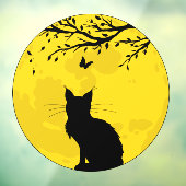 Autocollant Pour Fenêtre Chat noir Lune jaune (Feuille 3)