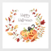 Autocollant Pour Fenêtre Chat noir mignon, Citrouille et feuillage d'automn (Feuille)