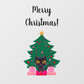 Autocollant Pour Fenêtre Chat noir mignon & XmasTree Joyeux texte de Noël (Feuille)
